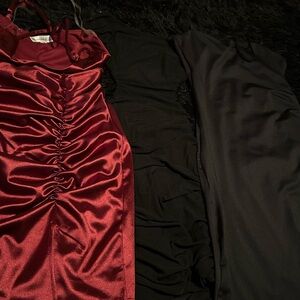 Bundle of 3 Women’s Mini Bodycon Dresses Size Small (2 Black 1 Red)
